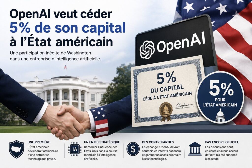 🤖 IA : OpenAI propose d’offrir 5 % de son capital à Washington pour apaiser les tensions